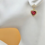 Sets - 14K Gold Plated.  Red Heart Necklace - Earrings Set. *Premium Q*