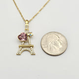 Necklace - 14K Color Gold Plated. Eiffel Tower- with heart and Star. Premium Q