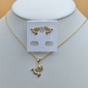 Sets - 14K Gold Plated.  Dove Pendant Chain Earrings Set. *Premium Q*