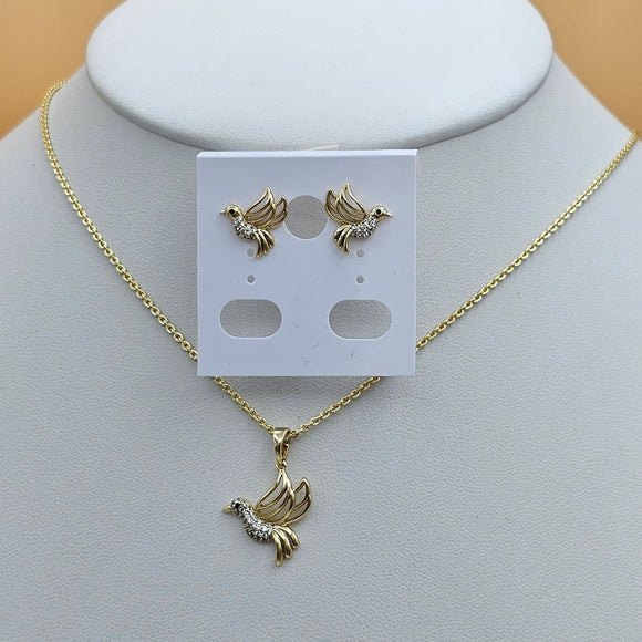 Sets - 14K Gold Plated.  Dove Pendant Chain Earrings Set. *Premium Q*