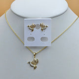 Sets - 14K Gold Plated.  Dove Pendant Chain Earrings Set. *Premium Q*