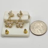 Sets - 14K Gold Plated.  CZ Flower Butterfly Pendant - Chain - Earrings Set. *Premium Q*