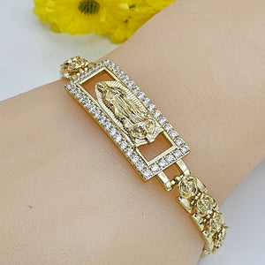 Bracelets - 14K Gold Plated. Our Lady of Guadalupe. Flower Link.