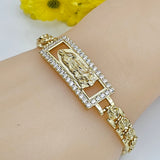 Bracelets - 14K Gold Plated. Our Lady of Guadalupe. Flower Link.