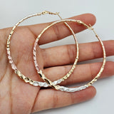 Earrings - Tri Color Gold Plated. Hoops 2.4in D *Premium Q*