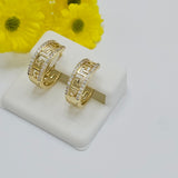 Earrings - 14K Gold Plated. Greek Meander key Design. Clear Crystals *Premium Q*