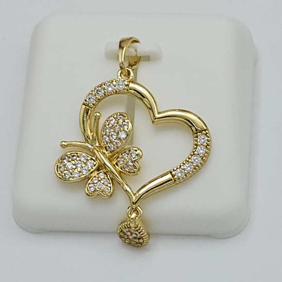 Pendants - 14K Gold Plated. Butterfly Heart with crystals. *Premium Q*