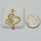 Pendants - 14K Gold Plated. Butterfly Heart with crystals. *Premium Q*