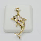 Pendants - 14K Gold Plated. Dolphin with crystals. *Premium Q*
