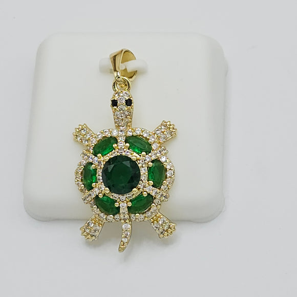 Pendants - 14K Gold Plated. Green Turtle. *Premium Q*