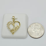 Pendants - 14K Gold Plated. Mom Heart with crystals. *Premium Q*