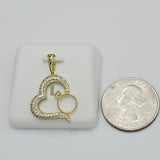 Pendants - 14K Gold Plated. Engagement Ring Heart with crystals. *Premium Q*