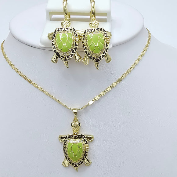 Sets - 14K Gold Plated.  Turtle Necklace - Earrings Set. *Premium Q*