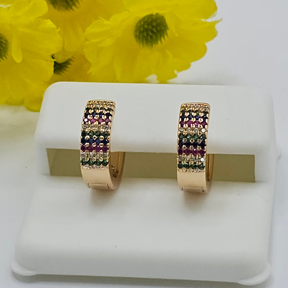 Earrings - 18K Gold Plated. Multicolor Crystals Small Hoops. *Premium Q*