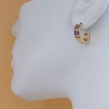 Earrings - 18K Gold Plated. Multicolor Crystals Small Hoops. *Premium Q*