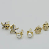 Earrings - 14K Gold Plated. Starfish Shell Pearl Set of 3 Pairs of Earrings. *Premium Q*