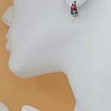 CLOSEOUT* Earrings - Rhodium Plated. Red Flower Earrings. *Premium Q*