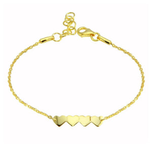 Bracelets - 925 Sterling Silver. Gold Plated. Hearts. For Kids 5.5in L.