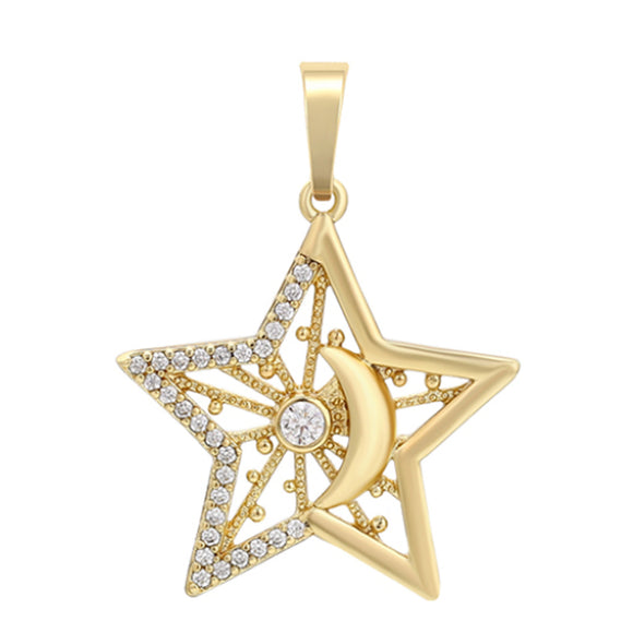 Pendants - 14K Gold Plated. Star Moon.  *Premium Q*