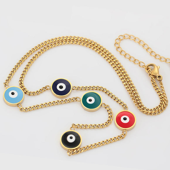 Necklace - Stainless Steel. Gold Plated. Multicolor Eyes Necklace - Hearts. *Premium Q*