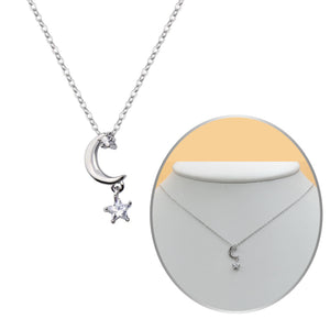 CLOSEOUT* Necklaces - 925 Sterling Silver. Moon & star - Luna y Estrella. CZ Crystal.
