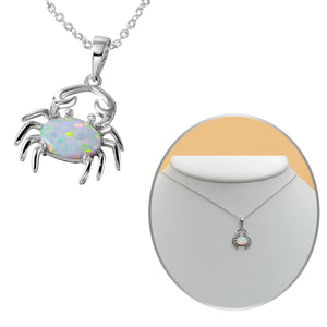 CLOSEOUT* Necklaces - 925 Sterling Silver. Crab - Cangrejo. Synthetic Opal.