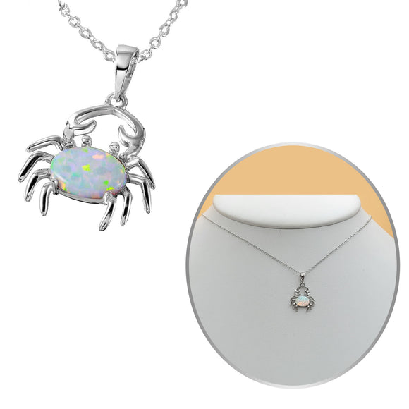 CLOSEOUT* Necklaces - 925 Sterling Silver. Crab - Cangrejo. Synthetic Opal.
