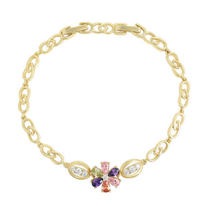 Bracelets - 14K Gold Plated. Multicolor crystals Flower. *Premium Q*