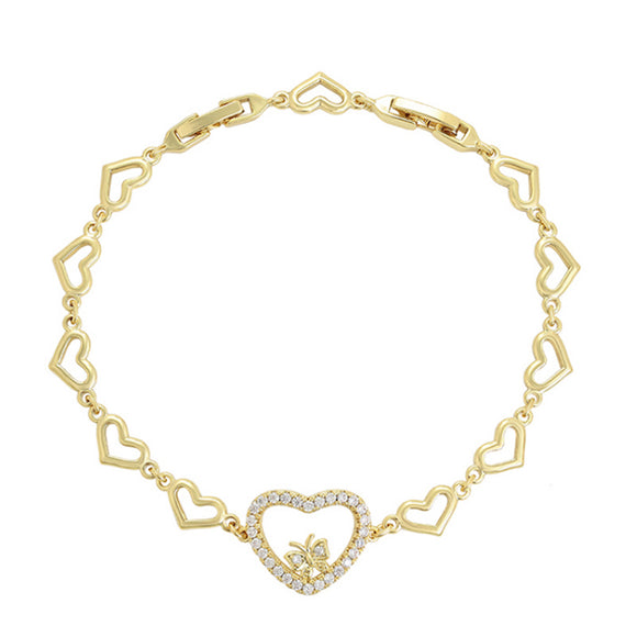 Bracelets - 14K Gold Plated. Butterfly - Heart Link Chain. *Premium Q*