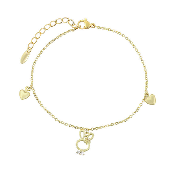 Bracelets - 14K Gold Plated. Cute Bunny Rabbit Hearts. *Premium Q*