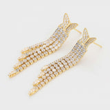 Earrings - 14K Gold Plated. CZ Butterfly -Long. *Premium Q*