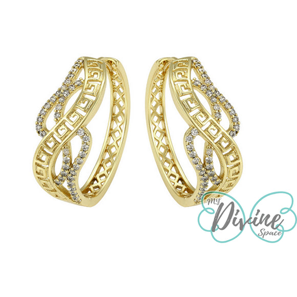 Earrings - 14K Gold Plated. Greek Symbols Hoops. *Premium Q*