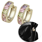 Earrings - 14K Gold Plated. Multicolor Crystals Small Hoops. *Premium Q*