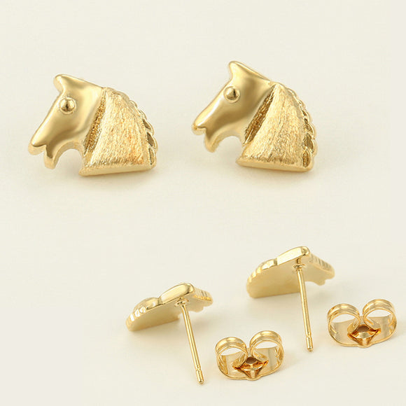 Earrings - 14K Gold Plated. Horse stud earrings. Girls. Children. *Premium Q*