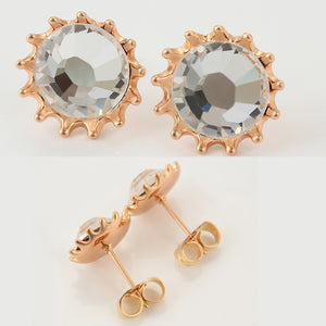 Earrings - 18K Gold Plated. Round Crystal Stud earrings *Premium Q*