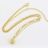 Necklace - 14K Gold Plated. White Daisy Flower.  *Premium Q*