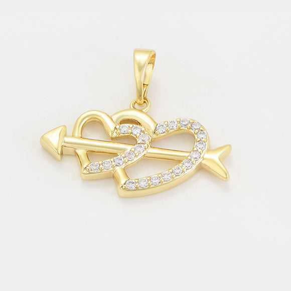 Pendants - 14K Gold Plated. Linked Hearts with crystals. *Premium Q*