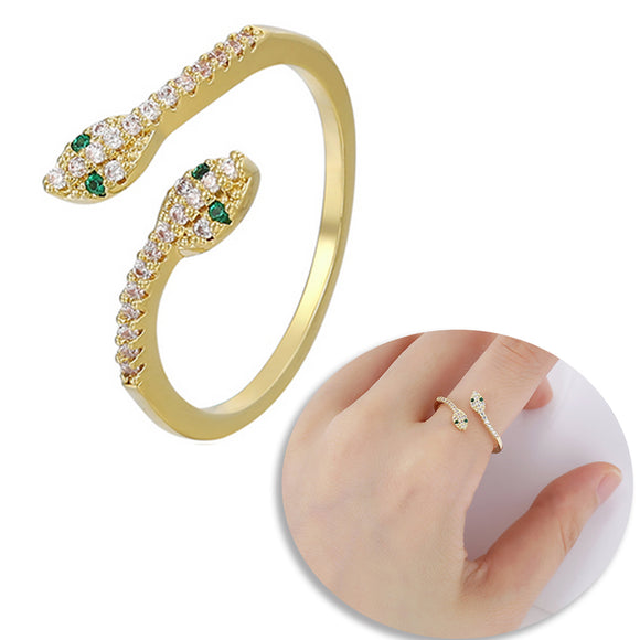 Rings - 14K Gold Plated. Green Eyes Snake - Serpiente. *Premium Q*