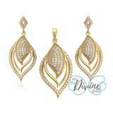 CLOSEOUT* Sets - 14K Gold Plated. Elegant Leaf Set: Pendant & Earrings. *Premium Q*