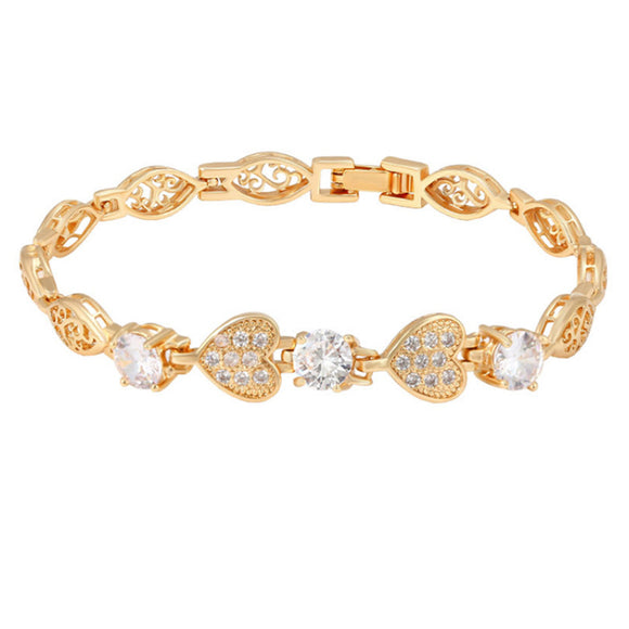 Bracelets - 18K Gold Plated. Hearts with clear crystals. *Premium Q*