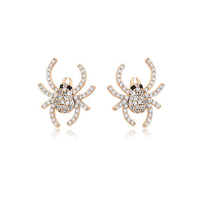 Earrings - 18K Gold Plated.  Spider with Crystals. Small. Stud. *Premium Q*