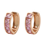 Earrings - 18K Gold Plated. Pink Crystals Small Hoops. *Premium Q*