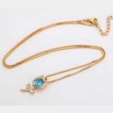 Necklace - 18K Gold Plated. Blue Flower with crystals. *Premium Q*