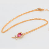 Necklace - 18K Gold Plated. Pink Flower with crystals. *Premium Q*