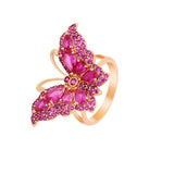 Rings - 18K Gold Plated. Butterfly - Pink Crystals. *Premium Q*