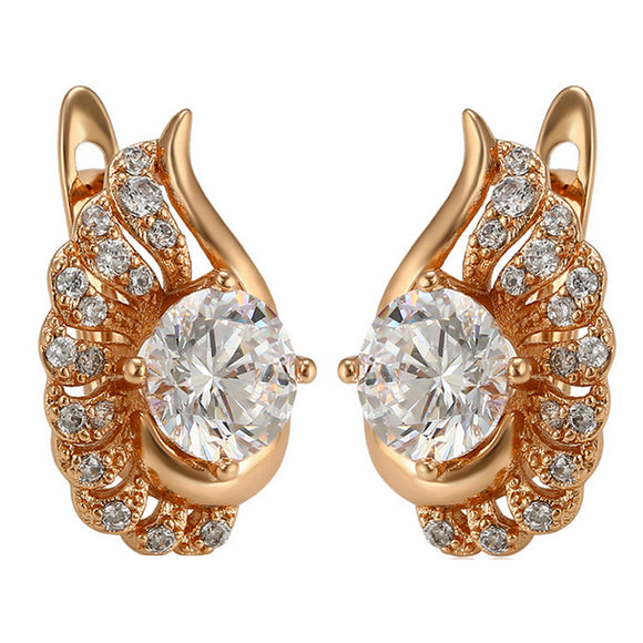Earrings - 18K Gold Plated. Clear crystals Fan Huggies. *Premium Q*