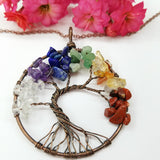 CLOSEOUT* Tree of Life Pendant Necklace. Simulated 7 Chakra Natural Stone. 18 in Chain.