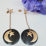 CLOSEOUT* Earrings - Stainless Steel. 18K Gold Plated. Long Earrings - Moon - Star. *Premium Q*