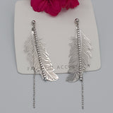 CLOSEOUT* Earrings - Rhodium Plated. Feather with crystals. Lightweight.