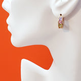 Earrings - 18K Gold Plated. Multicolor Crystals Small Hoops. *Premium Q*